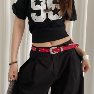XINSU38 Vintage Punk Style Belt Carving Pu Leather Womens Waist Belt Casual Streetwear Y2K Jeans Belt Spicy Girls