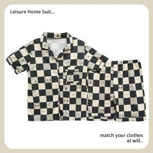 Smile Korean S-XL V-neck sleepwear short sleeves cotton pajamas for kids