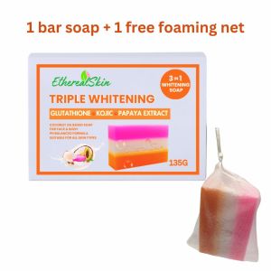 EtherealSkin Triple Whitening Beauty Soap Kojic Glutathione Papaya Fruit Extract 135g Skincare Beauty Bar for Acne Scars Melasma Pekas Stretchmark Uneven Skintone