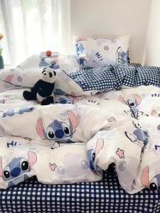 Stitch Duvet Cover Four-Piece Set for Student Dormitory Single Cartoon Bed Sheet Three-Piece Set All-Season Universal Quilt Cover LZD