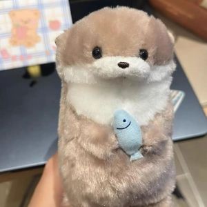Cute Little Otter Hug Fish Plush Doll Pendant Gift Kawaii Girl Heart Keychain Backpack Decor Creative Toy Keyring Accessory Gift