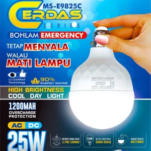 LAMPU BOHLAM EMERGENCY MITSUYAMA MS-E9825C 25WATT CERDAS SERIES - TETAP NYALA WALAU MATI LAMPU