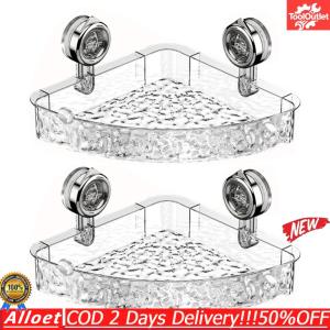 [ToolOutlet]Bathroom Organization Wall Caddy with Suction Cup Toothbrush Holder Multi-Functional Clear Shelf