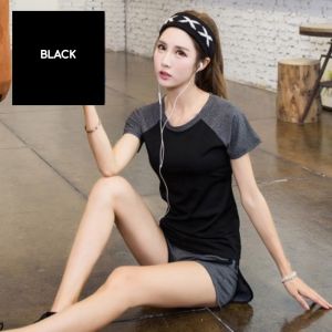 2 in 1 Women Quick Dry ( Sports Shirts + Shorts ) Breathable Yoga Sets Female Fitness Sportswear for Outdoor Running Jogging Training Workout Clothing Tracksuit Ready Stock 583401