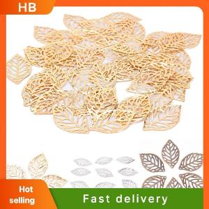 HB 50PCS Charm Filigree Hollow Leaves Pendant DIY Jewelry Making Leaves Metal Craft