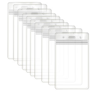 10Pcs Transparent PVC Plastic Waterproof Vertical ID Card Badge Holder Pocket