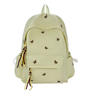 AE New style girls backpack simple and versatile suitable for middle and high school students cute embroidered bow lightweight travel backpack