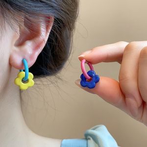 OUREAL 1pair Resin Acrylic Flower Earrings Two Wearing Styles Gold Color Circle Drop Earrings Dopamine Hoop Earrings Women Girl