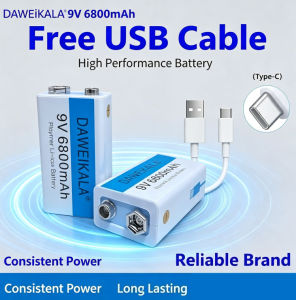 DAWEIKALA  6800mAh 9V Battery USB Charging Type-C Rechargeable LI-Ion B-Attery  for Universal Use Microphone Toy Remote can COD
