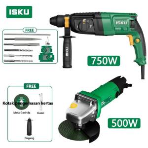 Isku Hammer Drill Set Bor Drill Bor Beton Drill Mesin 750W Isku Mesin Gerinda Tangan 500W Set