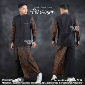 Setelan PRIA Koko + Sarung Celana Batik Lengan Panjang Hitam Terbaru Bahan Katun Premium PRSGN