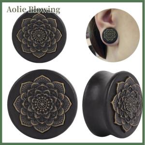 Aolie Flower Wood Ear Plugs Flesh Tunnels Gauges Organic Double Flared Saddle