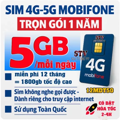 Sim 4G 5G Mobifone trọn gói 1 năm 12MDT50 (5gb/ ngày x 12 tháng ) 12MDT150 (500gb/tháng x 12 tháng) 6MDT150 MDT350.FREESHIP - Chưa kích hoạt.