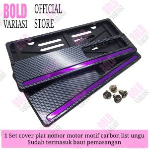 Promo 1 set dudukan plat nomor carbon list warna ungu universal semua motor / cover plat nomor motor carbon / tempat plat nomor carbon motor sudah ada baut nya universal