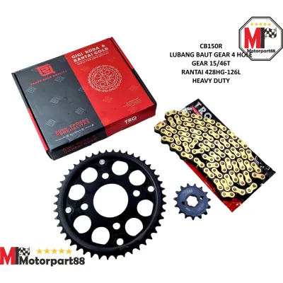 GEAR PAKET GIR SET TRQ RANTAI GOLD CB150R 4 HOLE 15/46T 428HG-126L HEAVY DUTY TRQ