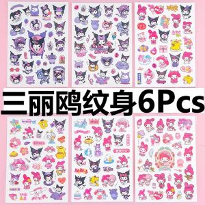 6Pcs/Lot Anime Cartoon Sanrio Fake Tattoo Sticker Mymelody Kuromi Cinnamoroll Temporary Tattoos Waterproof Tatto Art Tatoo Hand Arm For Child Boy Girl Kids gift
