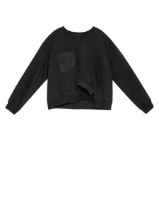 [EAM] Loose Fit Black Irregular Sweatshirt New Round Neck Long Sleeve Women Big Size Fashion Tide Spring Autumn 2026 1DF13212026