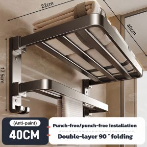 Towel Rack Light Luxury AdjustableTowel Rack Hanging Holder Towel Holder For Bathroom Without Punching Space Aluminum Bathroom Accessories Bathroom Wall Mounted Toilet Bathroom Towel Holder 90° Foldable Stand