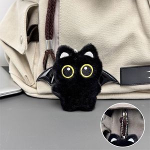 MYTHIS Bib Black Cat Plush Doll Keychain Wings Strawberry Doll Bag Pendant Cute Fish Car Key Ring Gifts