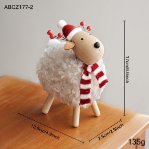 MODERNLUX Wood Head Xmas Figurine Plush Body Strip Scarf Festive Decor  Xmas Theme Holiday Ornament Table Layout