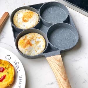 Chảo Chiên Rán Trứng Làm Bánh 4 Ngăn Chống Dính Chảo Chống Dính Cao Cấp Tay Cầm Bằng Gỗ 4 Ngăn