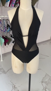 Womens 1 Pc Swimsuit Ladies Mesh Bathing Suit Solid Color Swimming Suit Ladies Deep V-Neck Swimwear for Beachwear