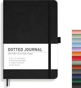 【Ship in 24H】RETTACY Dotted Journal Notebook 192 Pages A5 Medium Size (5.7 x 8.3) Leather Hardcover 100 GSM Thick Paper for Journaling Planning Tracking (Navy Blue)