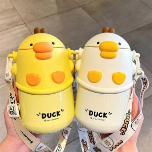 HJKL พร้อมหลอดดูด ถ้วยฉนวนกันความร้อนการ์ตูน เหล็กไร้สนิม ทันสมัยและทันสมัย ขวดน้ำฉนวน สร้างสรรค์และสร้างสรรค์ ทนต่อการตก กระติกน้ำสูญญากาศ สำหรับเด็กๆ