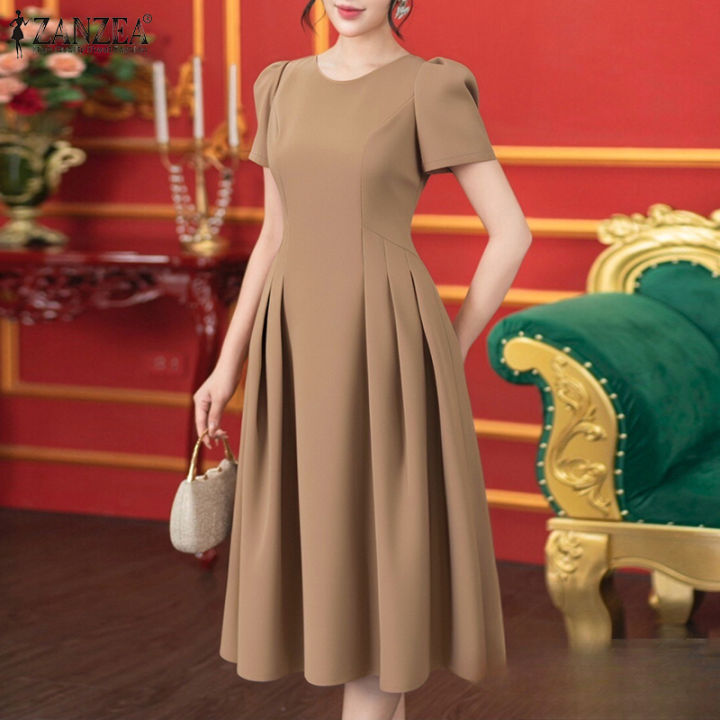 Celmia ZANZEA Korean Style Women Elegant Short Sleeve Dresses A-Line Party  Club Summer Dress #0310