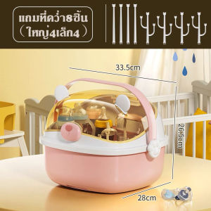 กล่องจัดเก็บขวดนม พร้อมฝากล่องกันฝุ่น ตะแกรงระบายน้ำ กล่องจัดเก็บถ้วยชามเด็ก กล่องจัดเก็บเก็บอุปกรณ์ป้อนอาหารการ์ตูนน่ารัก