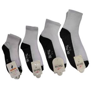 ถุงเท้านักเรียน ข้อกลางสีขาวพื้นเทาสีน้ำตาลแพ็ค 12 คู่ 6 คู่มีใส4-6/5-7/7-9/9-12ฟรีไซส์