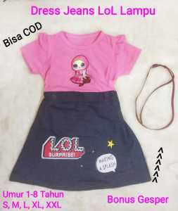 Dress Jeans Terusan LoL Lampu Nyala - Ukuran S (1-2 Tahun) to XXL (6-8 Tahun)