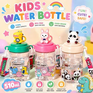 Cute Kids Water Cup 510ML BPA-Free Leakproof Tumbler with Straw Available In Pink White Green