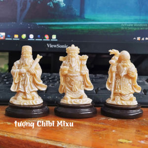 Bộ 03 tượng Tam Đa Phúc Lộc Thọ (kèm bệ tròn) cao 7.5cm