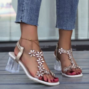 [Free Shipping] Rhinestone Butterfly Sandals New Women’S Styles Plus Sizes Crystal Chunky Heels Fashionable High Heels Transparent High Heels