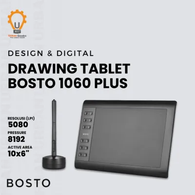 BOSTO 1060 PLUS Pen Tablet 10x6 Inci - Tablet Gambar Digital Stylus Tanpa Baterai 8192 Level untuk Windows Mac Android