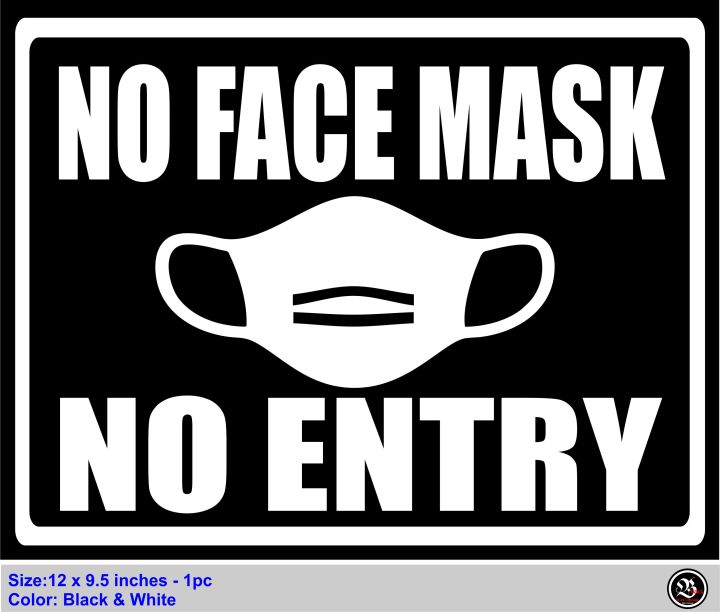 No Face Mask No Entry sticker (cutout vinyl sticker) White & Black ...