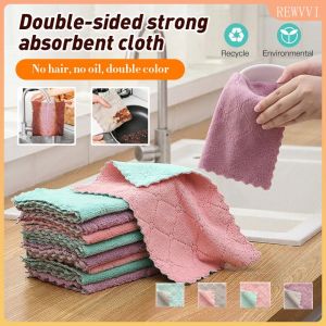 Two-color Kitchen Cloth  Nonstick Thicken Oil Microfiber Super Absorbent Kitchen  Coral Fleece Absorbent Kitchen Towel  Rewvvi