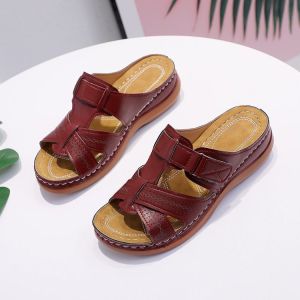[Free Shipping] WomenS Shoes 44 Large Size 43 Sandals Fashionable Retro Solid Color Thick-Soled Slippers WomenS Sandals