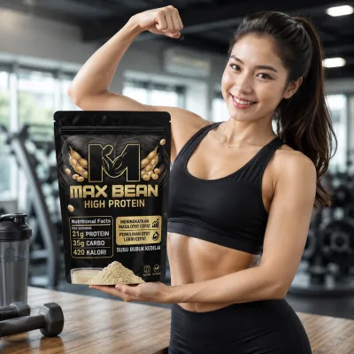 Whey Protein Nabati 1 KG Max Bean High Protein Suplemen Fitness Susu Kedelai Tinggi Protein 1000 Gram - Menambah Massa Otot dan Bulking Cocok Untuk Gym dan Olahraga Harian