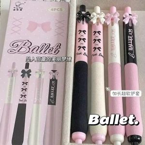 4pcs/box Sweet Chic Gel Pen for Girls Black Pink White Bow Stationery Gel Pen 0.5mm Black Ink Pen for Student Stationery Supplies