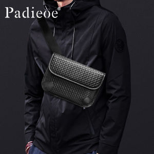 Padieoe Top layer cowhide embossed woven fashionable casual crossbody bag simple genuine leather single-shoulder bag trendy mens bag