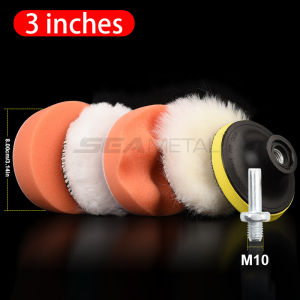 SEAMETAL 6pcs Buffing Sponge Pad Set Car Polishing Disc Auto Buffing Waxing Sponge Car Polisher Drill Adapter Cleaning Tool