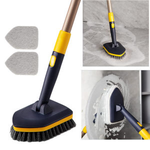 BOOMJOY Tub Tile Scrubber Brush 2 in 1 Cleaning Brush 58.2" Adjustable Telescopic Pole Stiff Bristles Scouring Pads Cleaning Tools