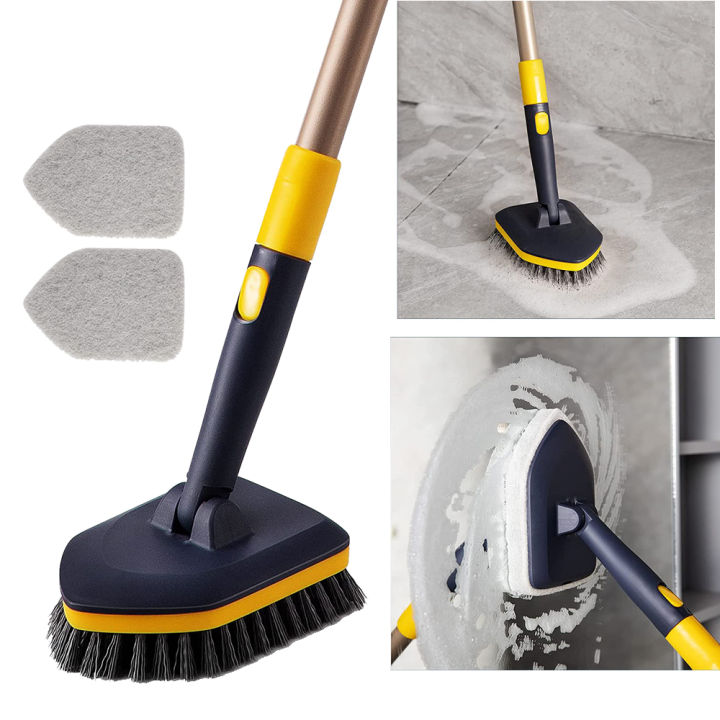BOOMJOY Tub Tile Scrubber Brush 2 in 1 Cleaning Brush 58.2" Adjustable Telescopic Pole Stiff Bristles Scouring Pads Cleaning Tools