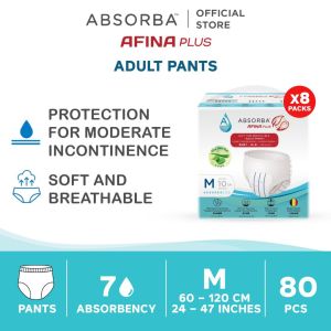 ABSORBA Nateen Afina Plus Pull-Up Adult Pants (M/L/XL) – enhanced absorbency up to 6 hours breathable comfort [Bundle of 8]