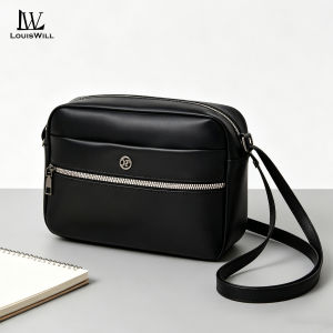 LouisWill Black shoulder bag daily commuting bag casual versatile small bag PU + polyester durable shoulder bag water-resistant soft leather bag Simple large-capacity shoulder bag lightweight shoulder bag
