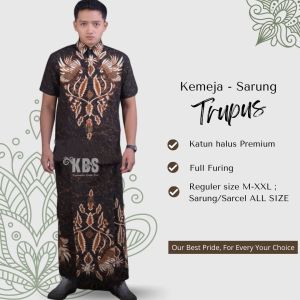 Setelan Koko + Sarung Batik Lengan Pendek Fashion Muslim Pria Dewasa Terbaru Bahan Katun Premium TPS