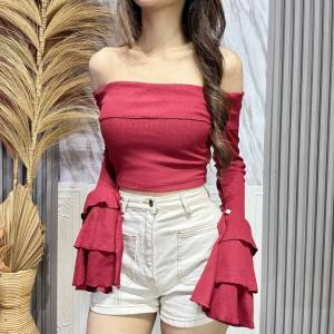 CRS - KATIE TOP LONGSLEEVE RUFFLE CROP TOP / ATASAN KOREAN CROP TOP RUFFLE
