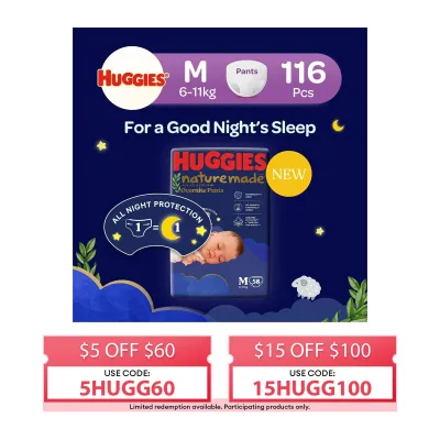Huggies Naturemade Overnite M Pants Case 58s x 2